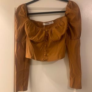 Brown Long Sleeve Crop Top